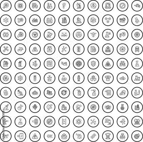 100 chemistry icons set. Outline illustration of 100 chemistry icons vector set isolated on white background