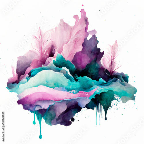 Pink  purple and teal watercolor abstract  made with generative AI