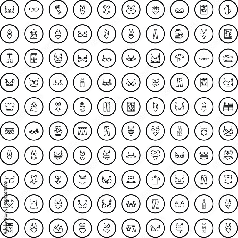 100 clothes icons set. Outline illustration of 100 clothes icons vector set isolated on white background