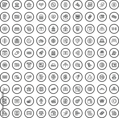 100 coin icons set. Outline illustration of 100 coin icons vector set isolated on white background