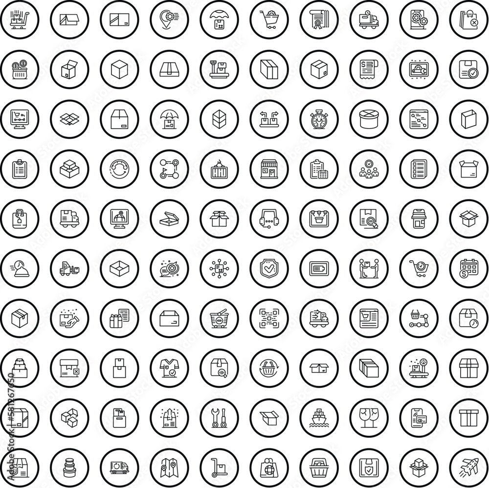 100 delivery icons set. Outline illustration of 100 delivery icons vector set isolated on white background 100 delivery icons set. Outline illustration of 100 delivery icons vector set isolated on white background