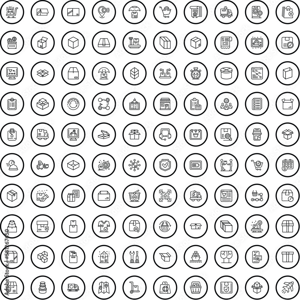 100 delivery icons set. Outline illustration of 100 delivery icons vector set isolated on white background