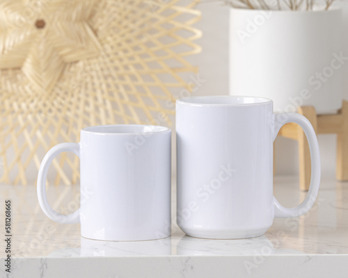 Two white mugs mockup, Blank mugs mockup for design. 