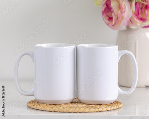 Two white mugs mockup, Blank mugs mockup for design. 
