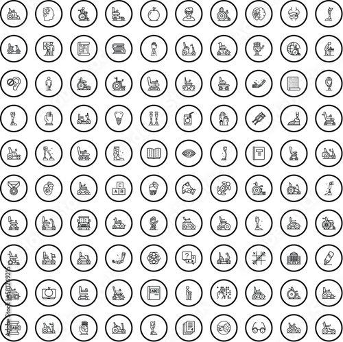 100 disabled icons set. Outline illustration of 100 disabled icons vector set isolated on white background