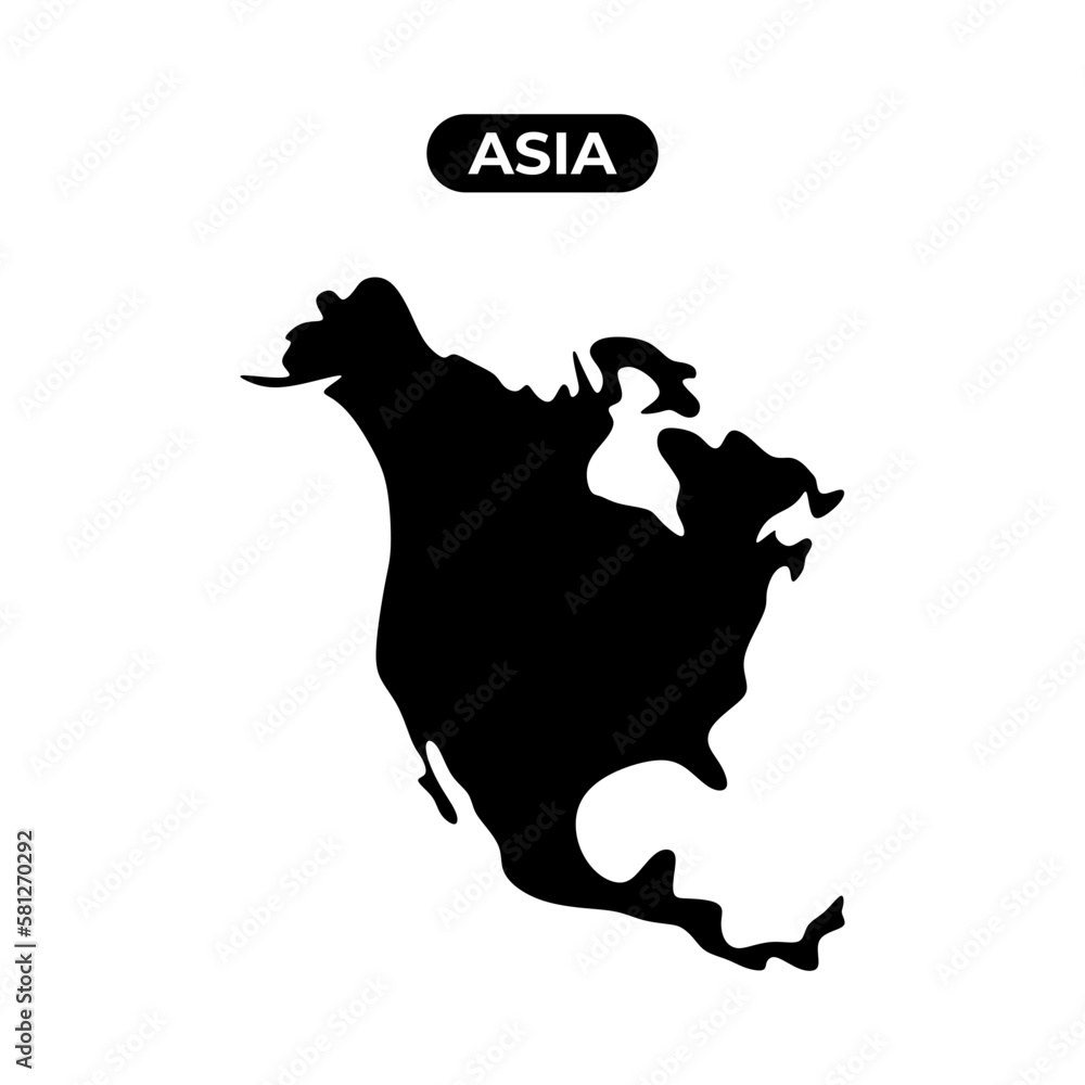 Asia continent blind map black silhouette icon, vector illustration ...