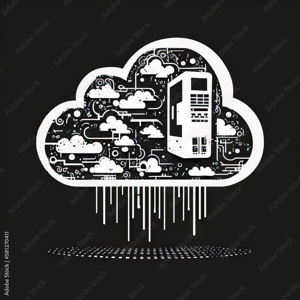 Obraz premium IT cloud computer. Simple black and white style. Generative ai