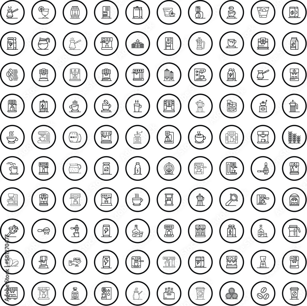 100 drink icons set. Outline illustration of 100 drink icons vector set isolated on white background 100 drink icons set. Outline illustration of 100 drink icons vector set isolated on white background