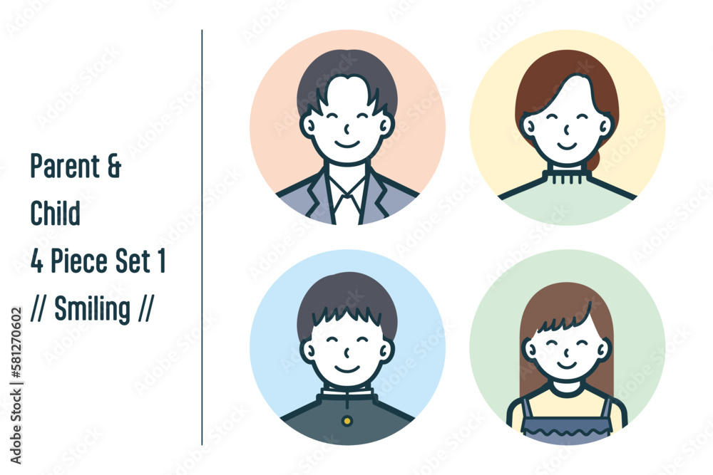 ほほえんでいる親子の4点セットno.1 ほほえんでいる親子の4点セットno.1