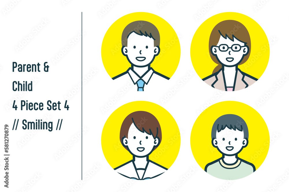 Naklejka premium ほほえんでいる親子の4点セットno.4