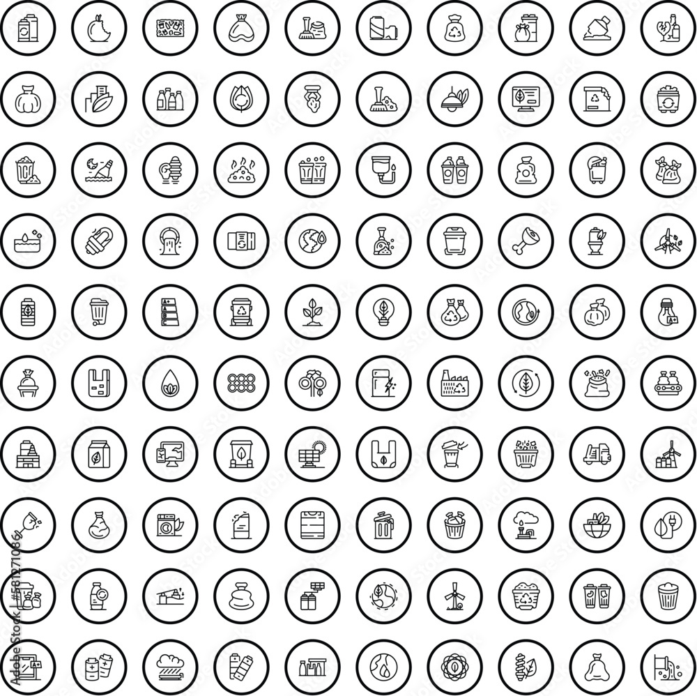 100 eco icons set. Outline illustration of 100 eco icons vector set isolated on white background