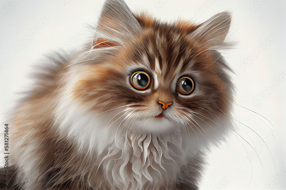 Adorable cat posing in studio on white background. AI-Generated