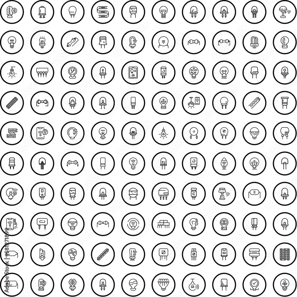 100 electricity icons set. Outline illustration of 100 electricity icons vector set isolated on white background