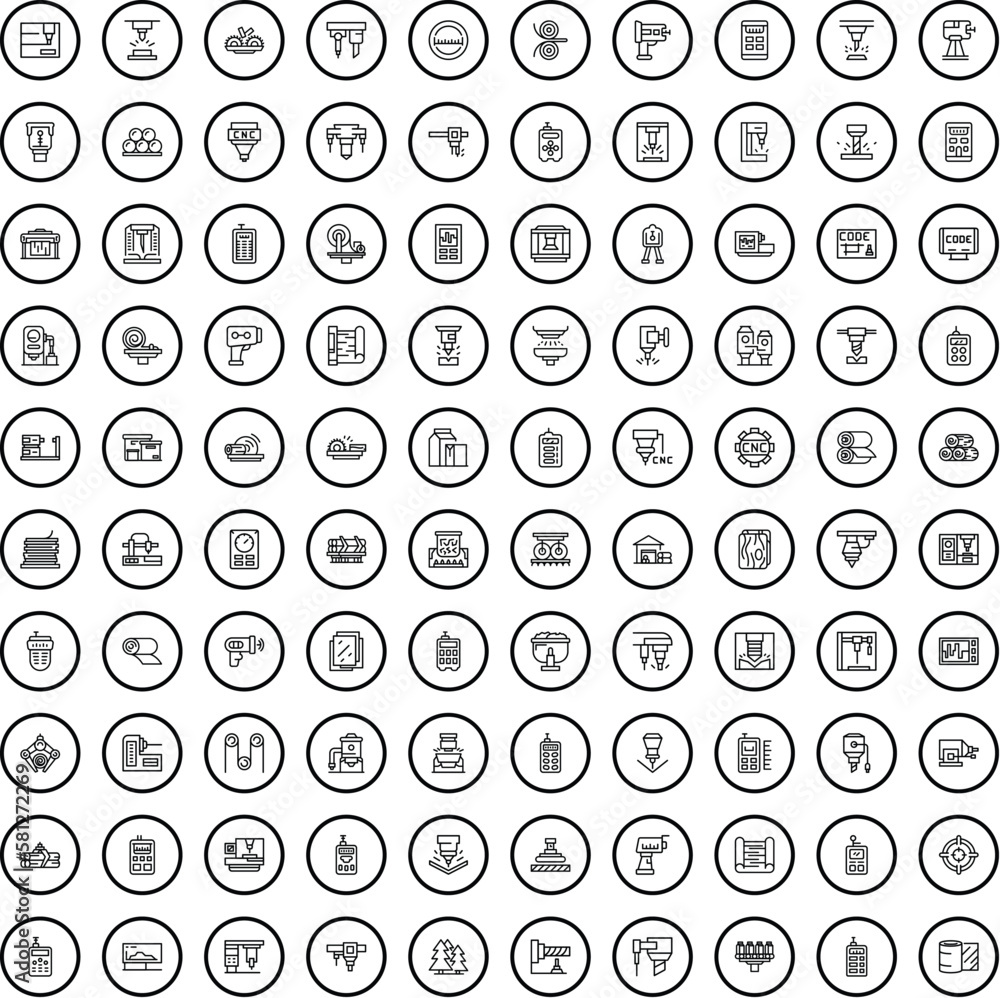 100 engineering icons set. Outline illustration of 100 engineering icons vector set isolated on white background