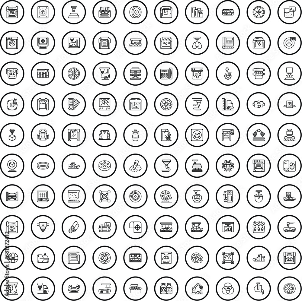 100 equipment icons set. Outline illustration of 100 equipment icons vector set isolated on white background 100 equipment icons set. Outline illustration of 100 equipment icons vector set isolated on white background