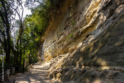 Salitrous wall located in Parque das Monçoes, in the city of Porto Feliz, Sao Paulo, Brazil. Natural monument formed by rock, limestone and sandstone. photo