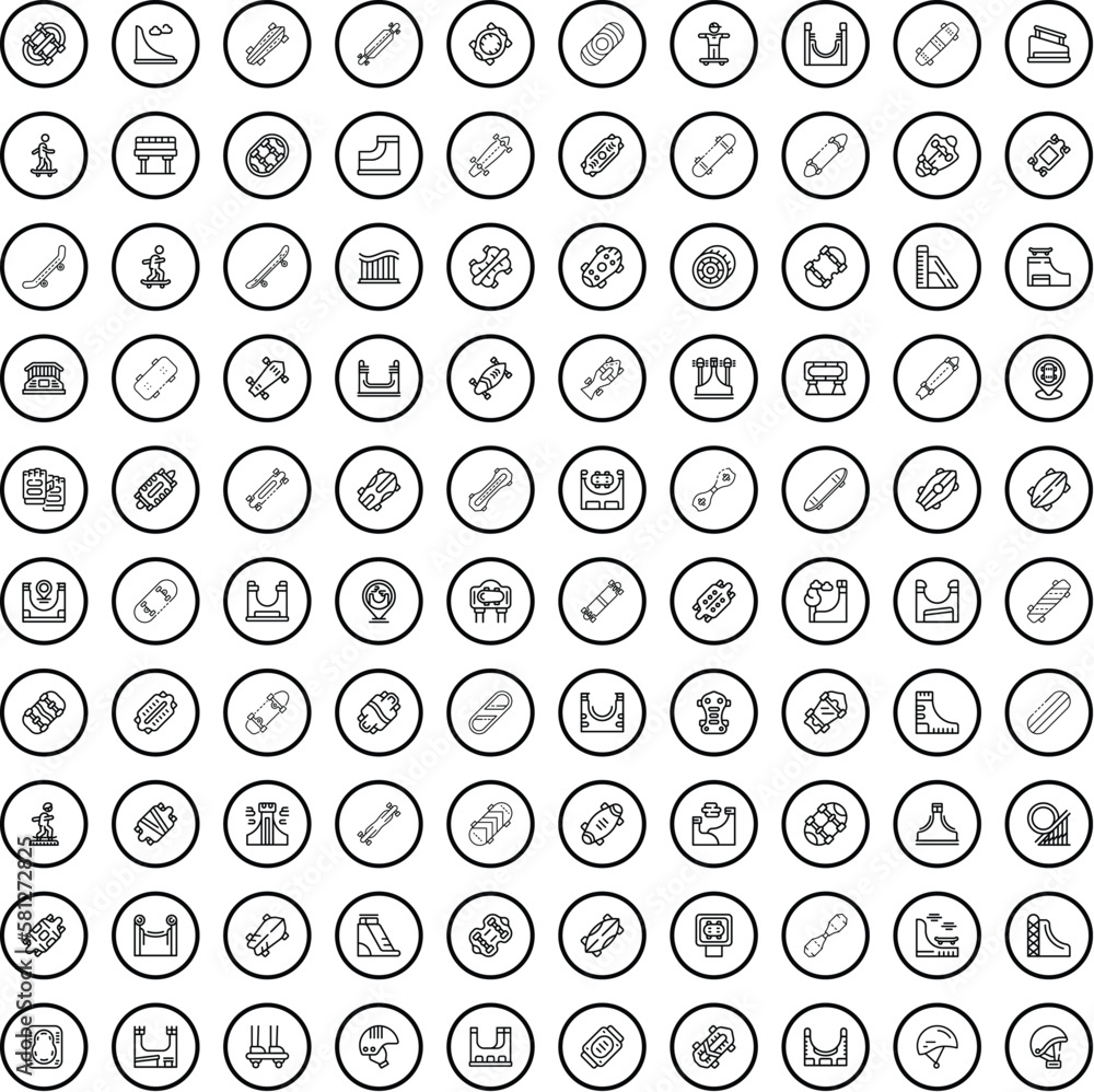 100 extreme icons set. Outline illustration of 100 extreme icons vector set isolated on white background 100 extreme icons set. Outline illustration of 100 extreme icons vector set isolated on white background