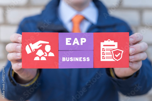 EAP Employee Assistance Program Business Concept. Employee care benefit, worker insurance or protection.