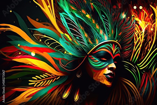 A Spectacular Abstract Brazilian Carnival Background - Illuminated with Colours and Decorations for a Fiery Celebration: Generative AI