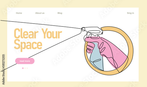 Home cleaning service landing page design concept, illustration of janitors with cleaning tools. Vector illustration