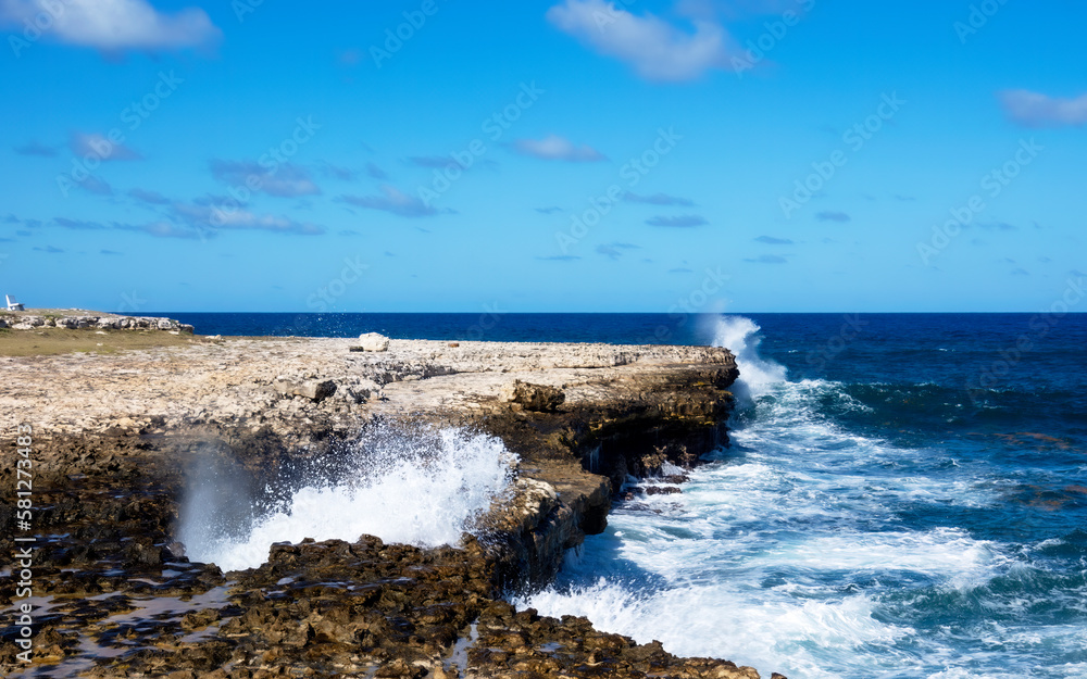 waves crashing on the rocks near Devils Bridge on Antigua