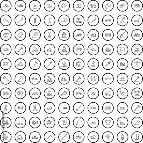 100 farm icons set. Outline illustration of 100 farm icons vector set isolated on white background