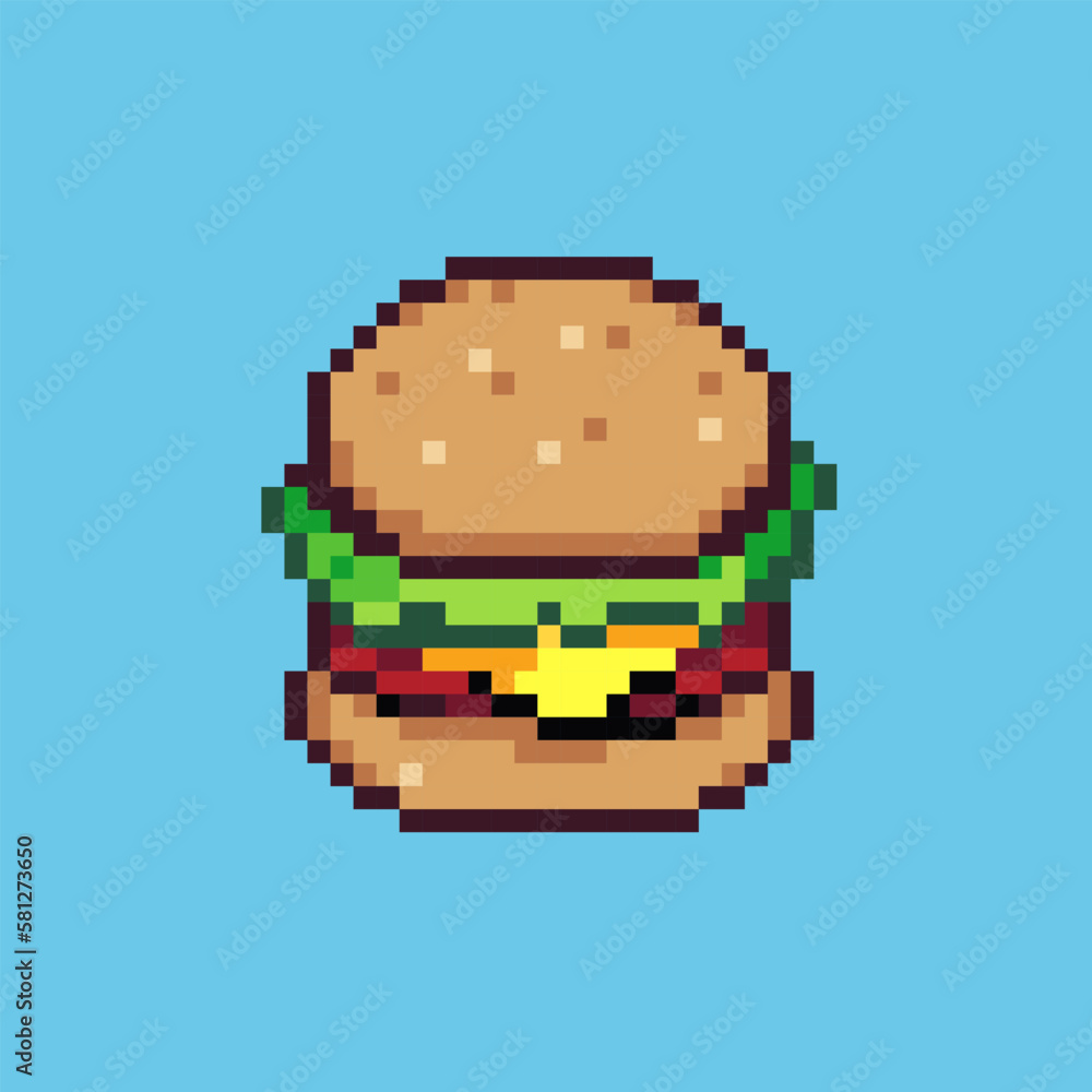 Pixel art illustration burger. Pixelated pop burger food. fast food ...