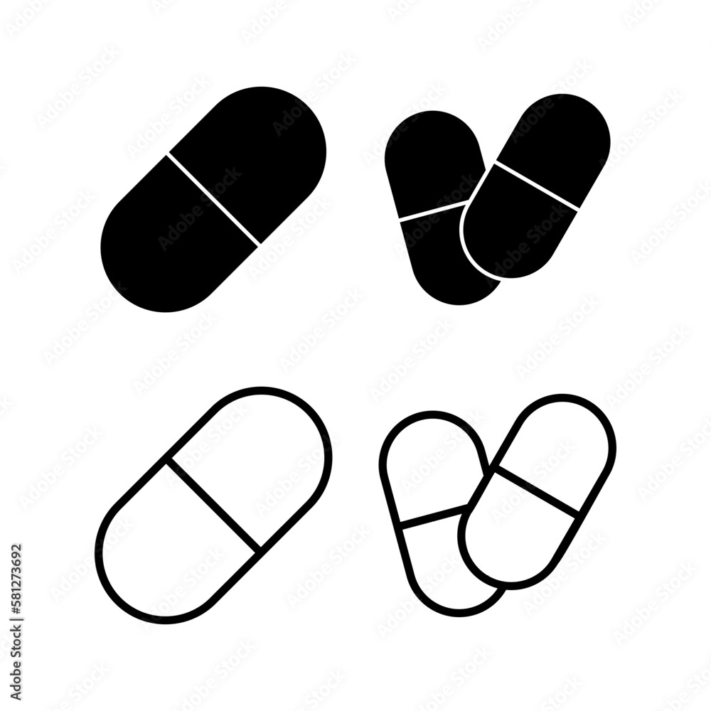 Pills icon vector illustration. capsule icon. Drug sign and symbol Pills icon vector illustration. capsule icon. Drug sign and symbol