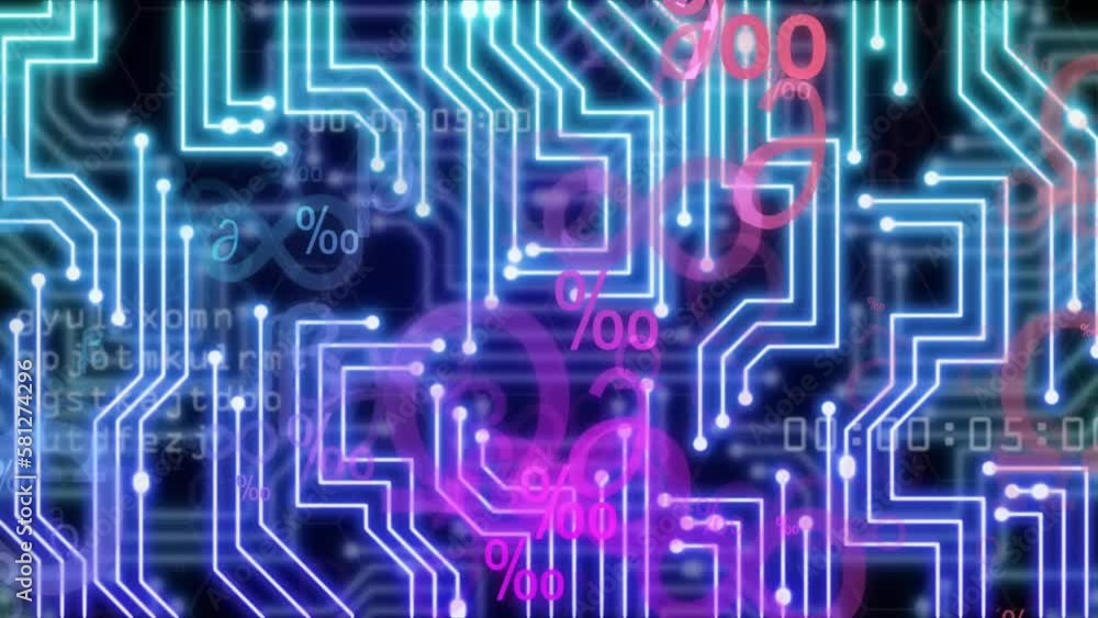Animation of data processing over computer circuit board Animation of data processing over computer circuit board