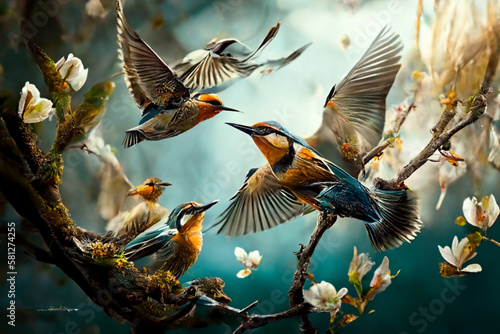 Birds taking flight in spring, visual concept. © Caseyjadew