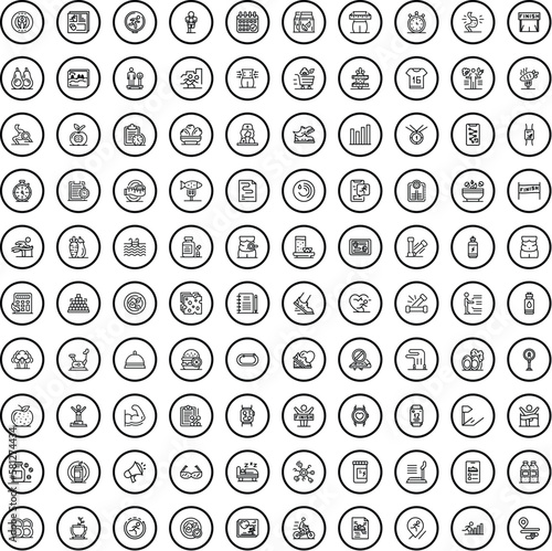 100 fitness icons set. Outline illustration of 100 fitness icons vector set isolated on white background