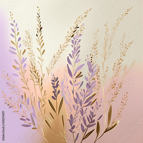 Luxury flowers with gold, pastel color and gradient. Floral art
