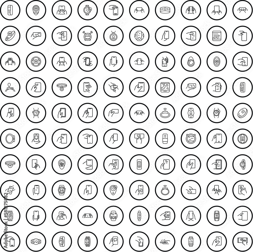 100 gadget icons set. Outline illustration of 100 gadget icons vector set isolated on white background 100 gadget icons set. Outline illustration of 100 gadget icons vector set isolated on white background