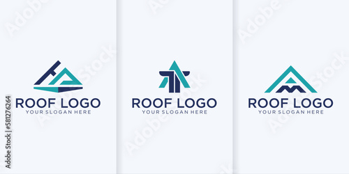 collection of Initial Black and Blue Letters Real Estate Logo Image on White Background. Flat Vector Logo Design