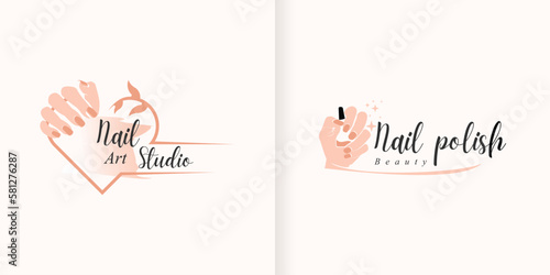 Beauty nail salon logo illustration collection