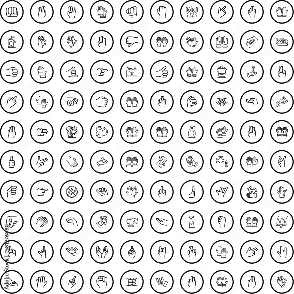 100 hand icons set. Outline illustration of 100 hand icons vector set isolated on white background