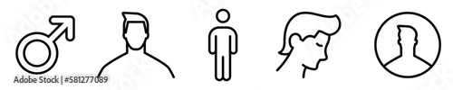 Conjunto de iconos de hombre. Persona de género masculino. Símbolo, perfil, usuario, persona. Ilustración vectorial