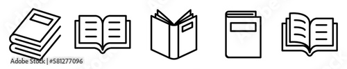 Conjunto de iconos de libros. Concepto de lectura, investigación, estudios. Ilustración vectorial