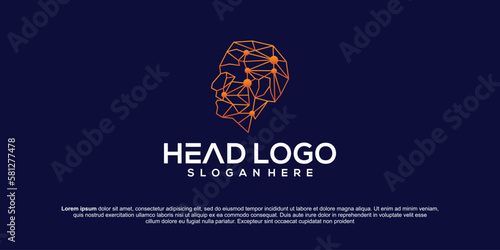 Head Tech logo, Head geometry logo concept vector, Robotic Technology Logo template design vector illustration