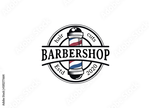 Vintage Barbershop logo template, retro style, with bearded man and barberpool