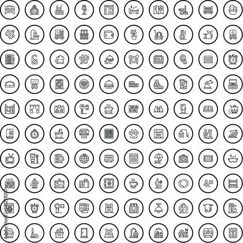 100 hotel icons set. Outline illustration of 100 hotel icons vector set isolated on white background