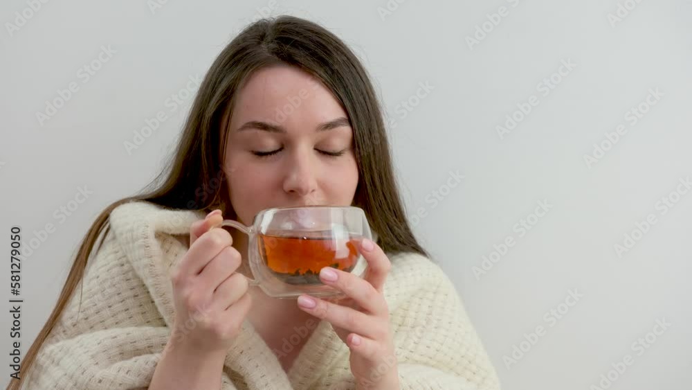 Pregnant woman laying on bed and drinking infusion. High quality 4k footage Pregnant woman laying on bed and drinking infusion. High quality 4k footage
