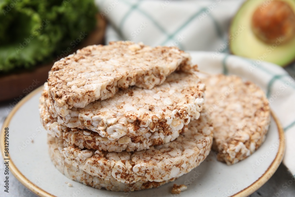 Crunchy buckwheat cakes on plate, closeup view Crunchy buckwheat cakes on plate, closeup view