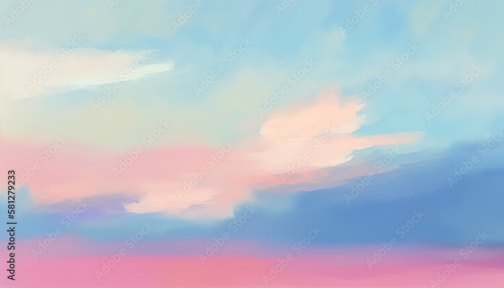 Pink and blue blurred sky, minimalist painting background. Soft mist. Generative AI.