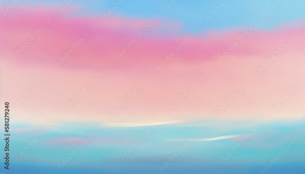 Pink and blue blurred sky, minimalist painting background. Soft mist. Generative AI.