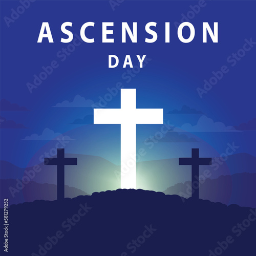 ascension day with cross and sunrise light illustration