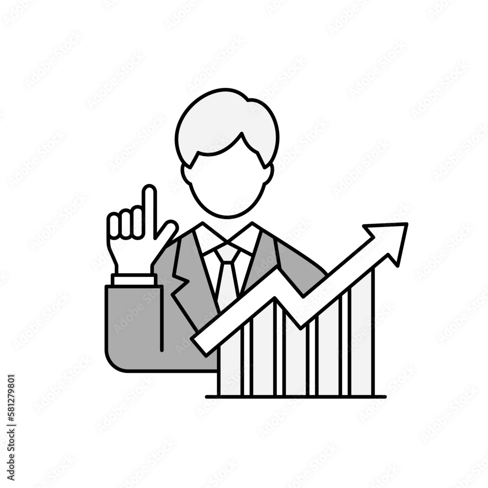 Growth graph and Young business man pointing up Growth graph and Young business man pointing up
