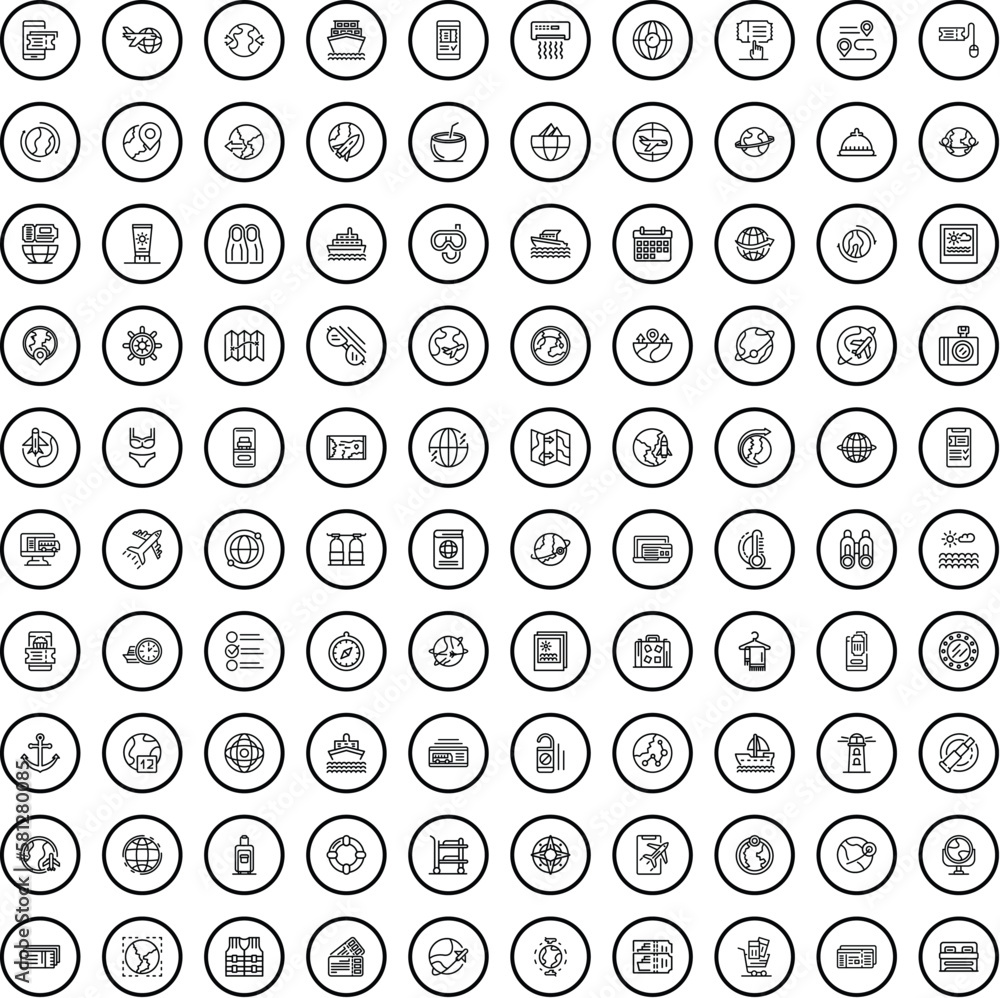 100 journey icons set. Outline illustration of 100 journey icons vector set isolated on white background