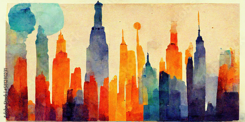 New York Skyline - Watercolor Illustration. Generative AI.