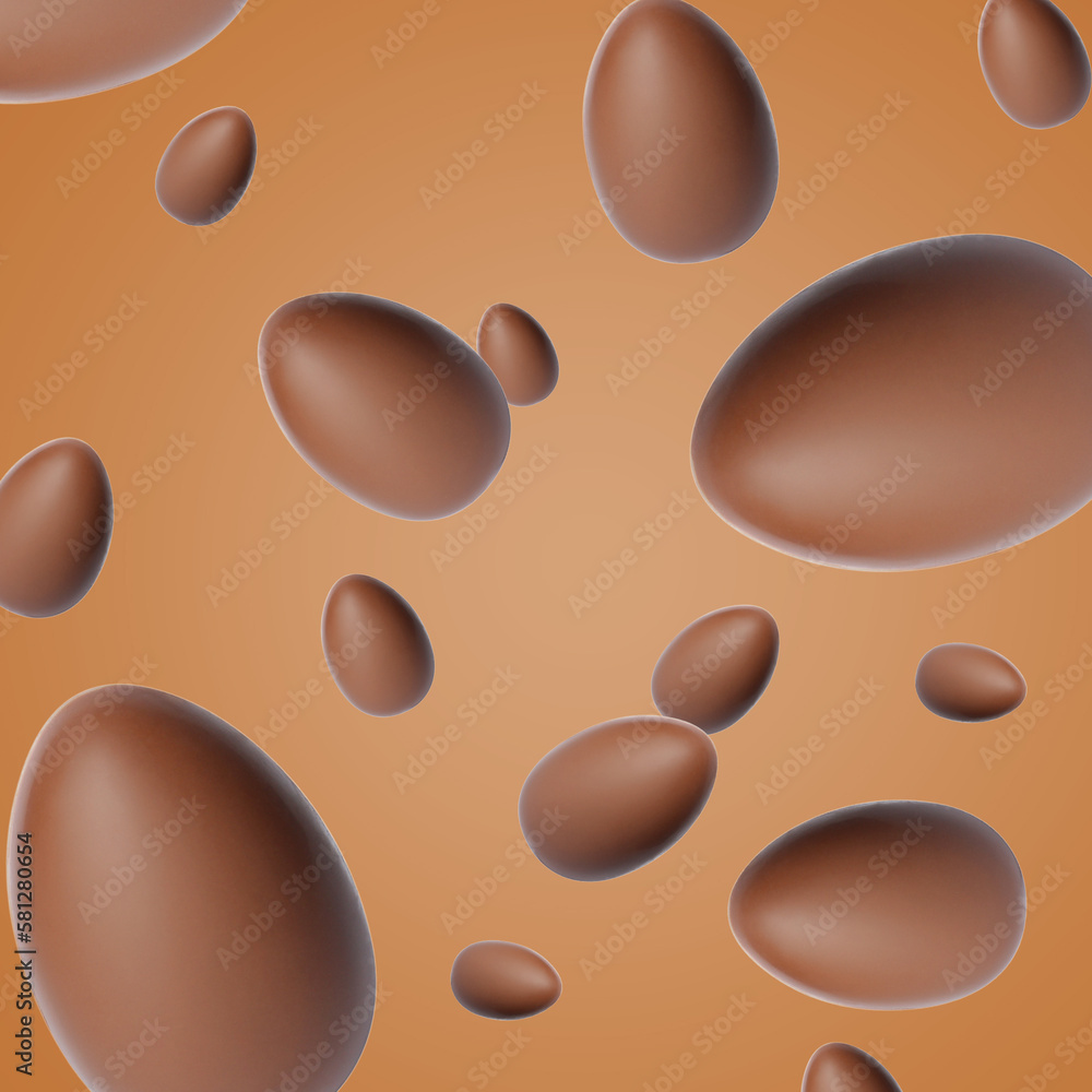 Many chocolate eggs falling on light brown background Many chocolate eggs falling on light brown background